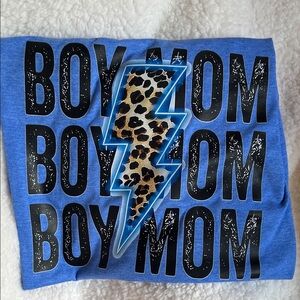 Gildan Blue Boy Mom Tee with Leopard Print Lightning